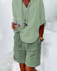 Striped Cotton-Linen Women's Shorts – Nina-Blue-S-State of Style