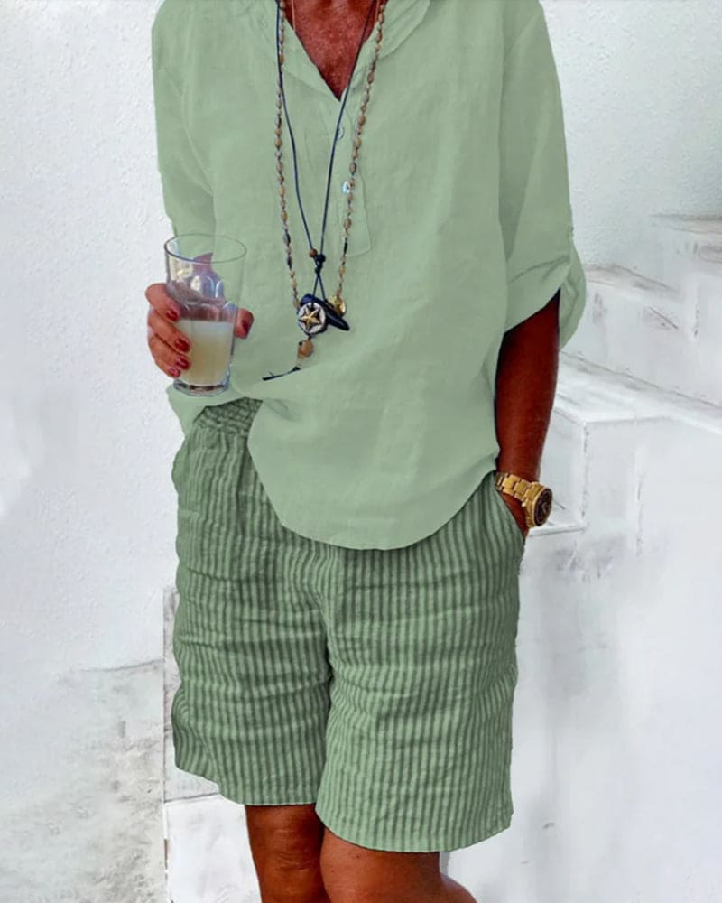 Striped Cotton-Linen Women's Shorts – Nina-Blue-S-State of Style