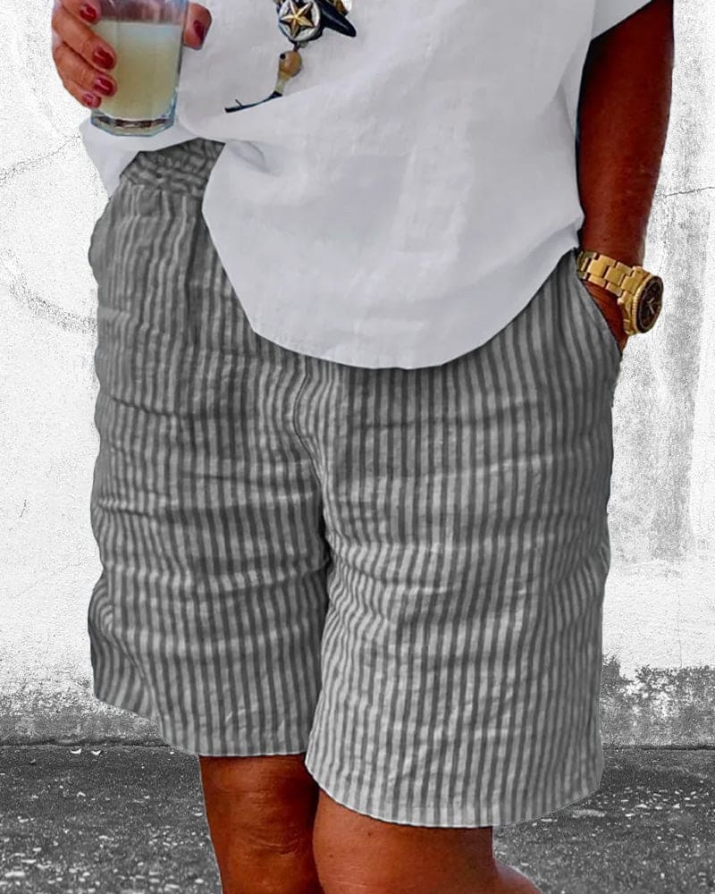 Striped Cotton-Linen Women's Shorts – Nina-Grey-S-State of Style