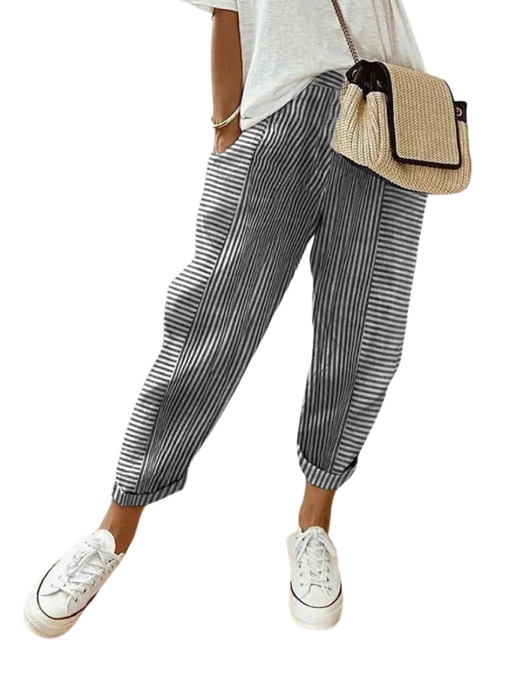 Striped Cotton Women's Trousers - Amara-Black-S-State of Style