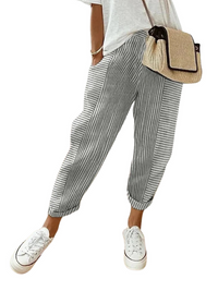 Striped Cotton Women's Trousers - Amara-Light grey-S-State of Style