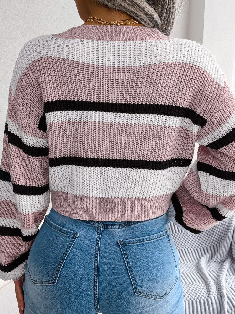 Striped Crop Sweater - Emory-Light Blue-S-State of Style