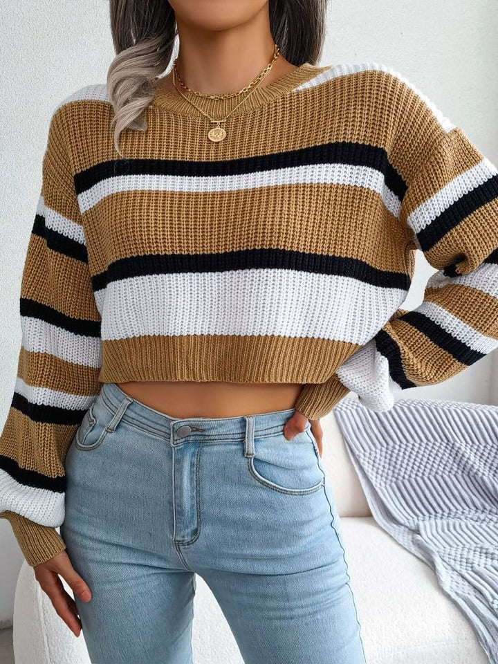Striped Crop Sweater - Emory-Light Blue-S-State of Style