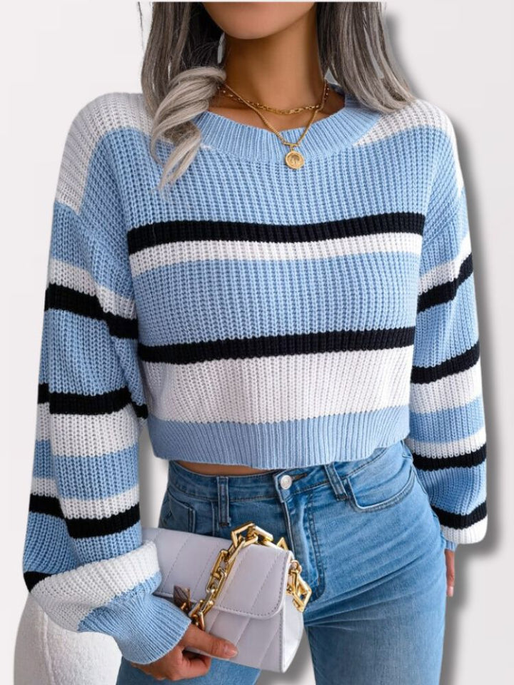 Striped Crop Sweater - Emory-Light Blue-S-State of Style
