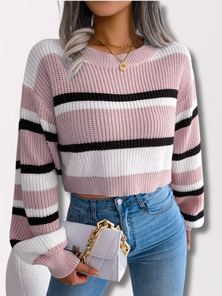 Striped Crop Sweater - Emory-Pink-S-State of Style