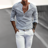 Striped Henley Shirt with Long Sleeves – Ewan-S-State of Style