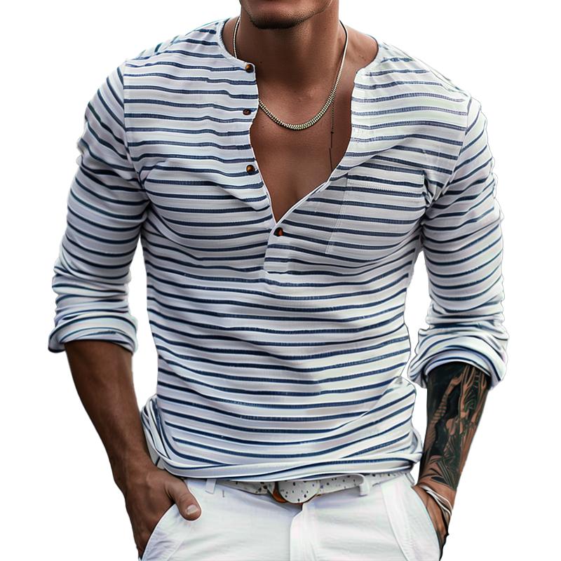 Striped Henley Shirt with Long Sleeves – Ewan-S-State of Style