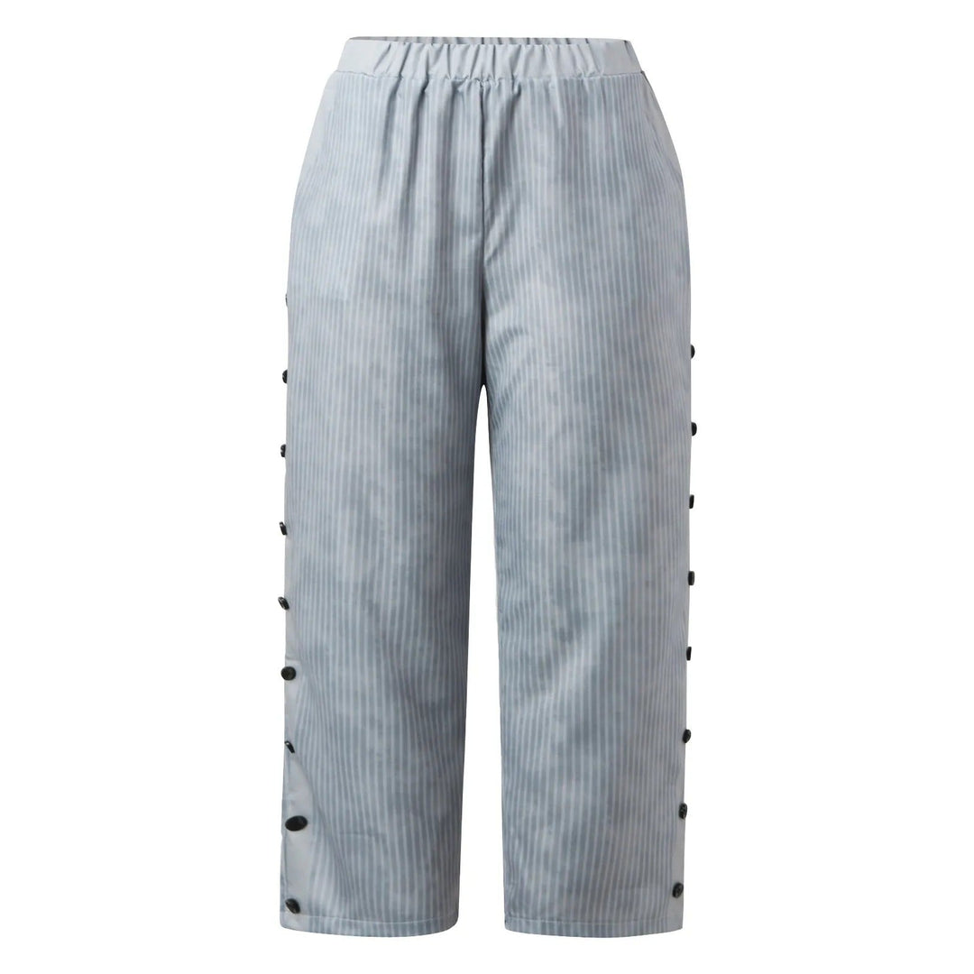 Striped High-Waist Ladies' Trousers with Decorative Buttons – Florence-Gray-S-State of Style