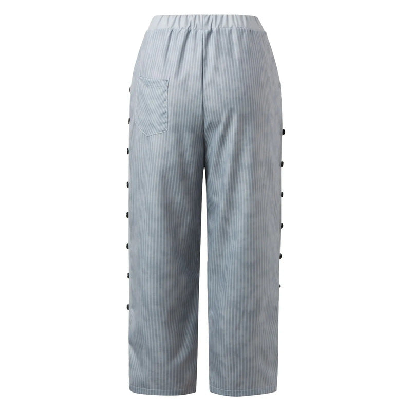 Striped High-Waist Ladies' Trousers with Decorative Buttons – Florence-Gray-S-State of Style
