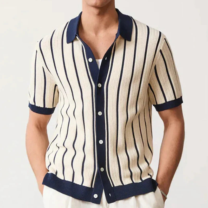 Striped knitted shirt with button placket for men – Emilio-S-State of Style