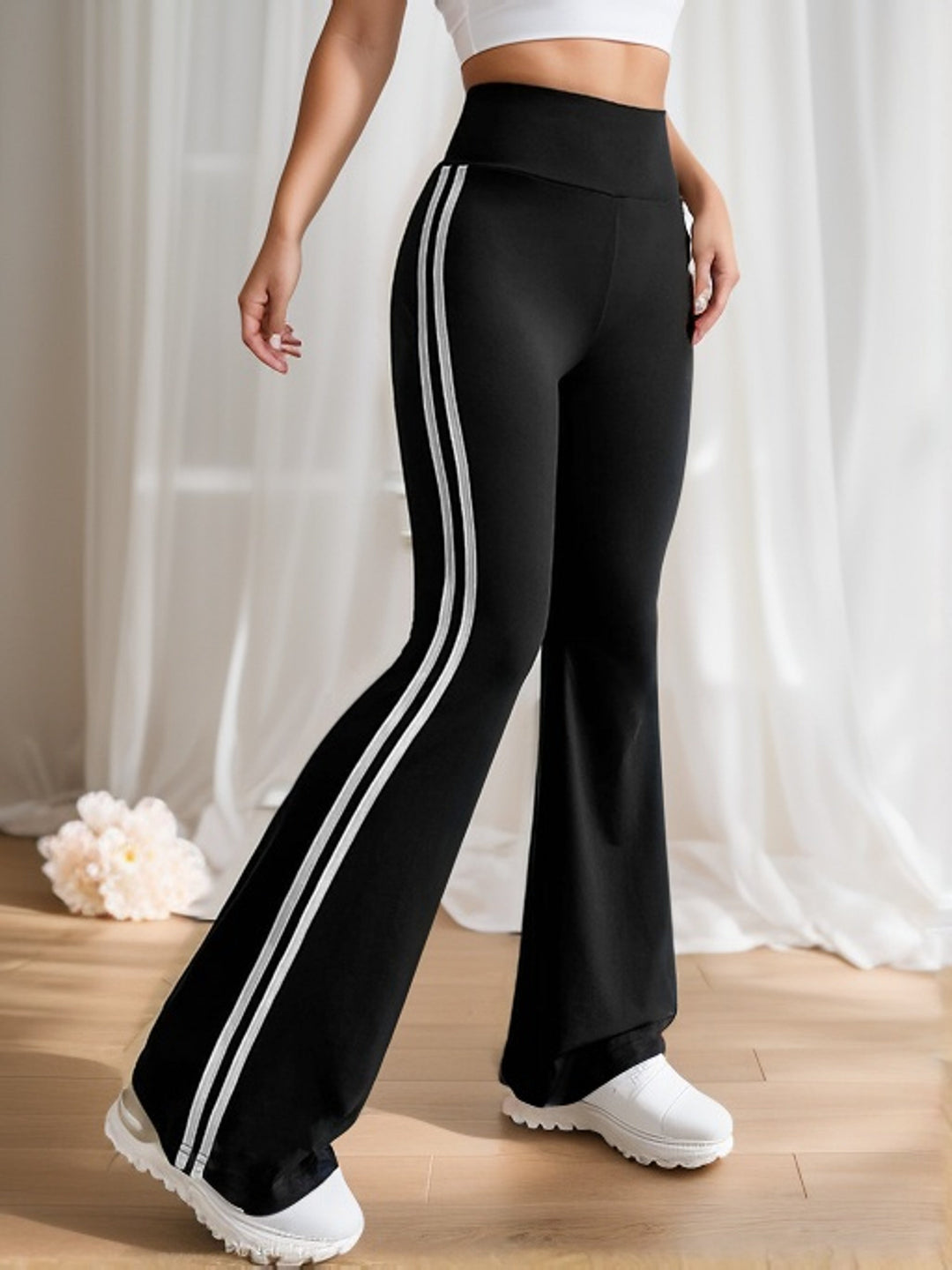 Striped Ladies Flared Trousers with High Waist - Lucia-Black-S-State of Style