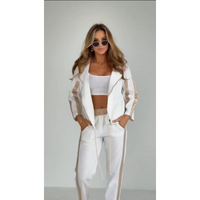 Striped leisure two-piece with hood & waistband – Cosima-White-S-State of Style