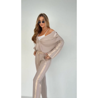 Striped leisure two-piece with hood & waistband – Cosima-White-S-State of Style