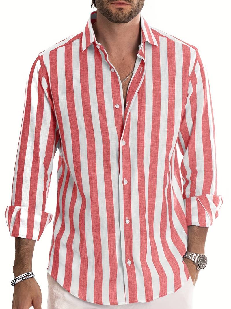 Striped Men's Shirt - Arden-Red-S-State of Style
