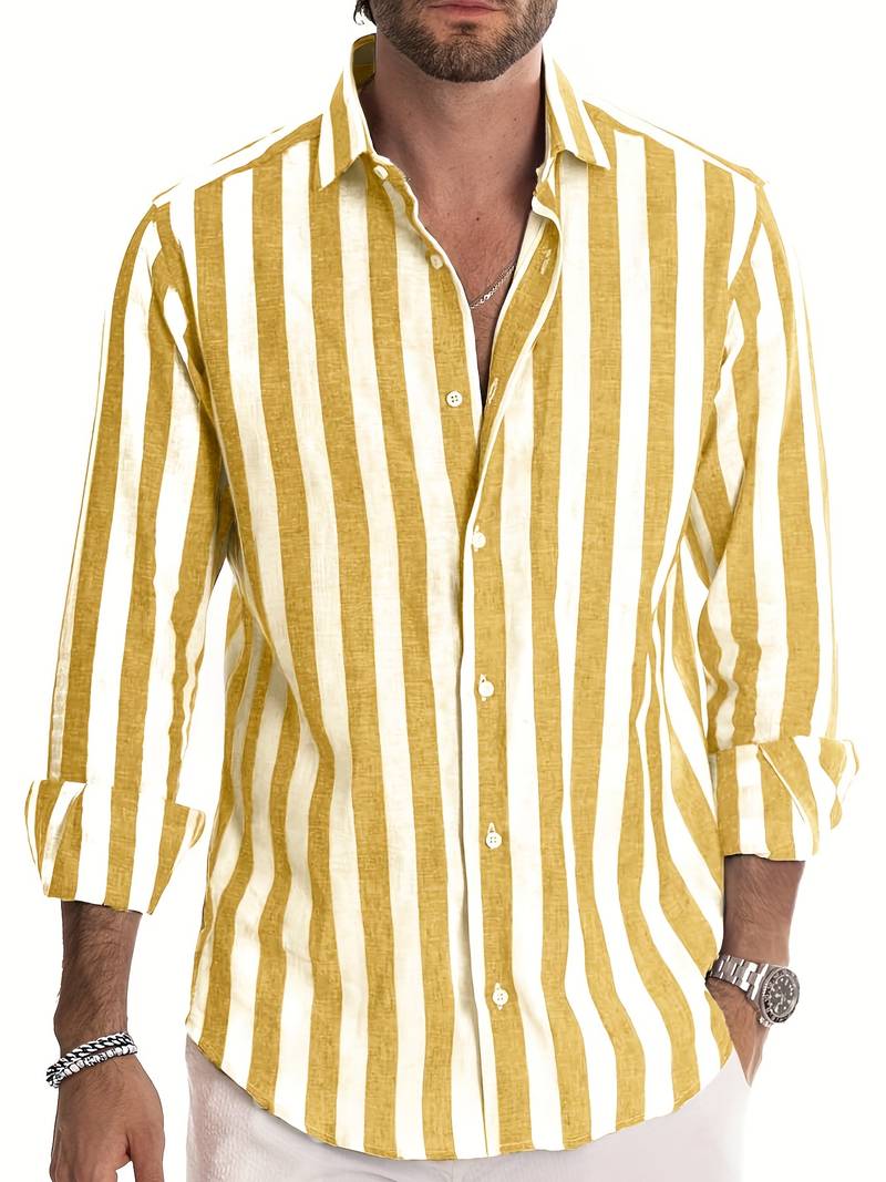 Striped Men's Shirt - Arden-Yellow-S-State of Style