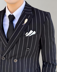 Striped Men's Suit with Double-Breasted Buttons - Maxim-Grey-S-State of Style