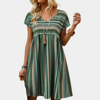 Striped Summer Dress in Soft Fabric – Linae-Green-XS-State of Style
