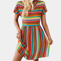 Striped Summer Dress in Soft Fabric – Linae-Orange-XS-State of Style