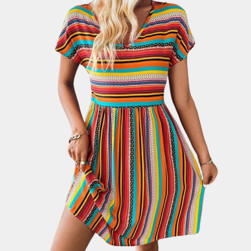 Striped Summer Dress in Soft Fabric – Linae-Orange-XS-State of Style