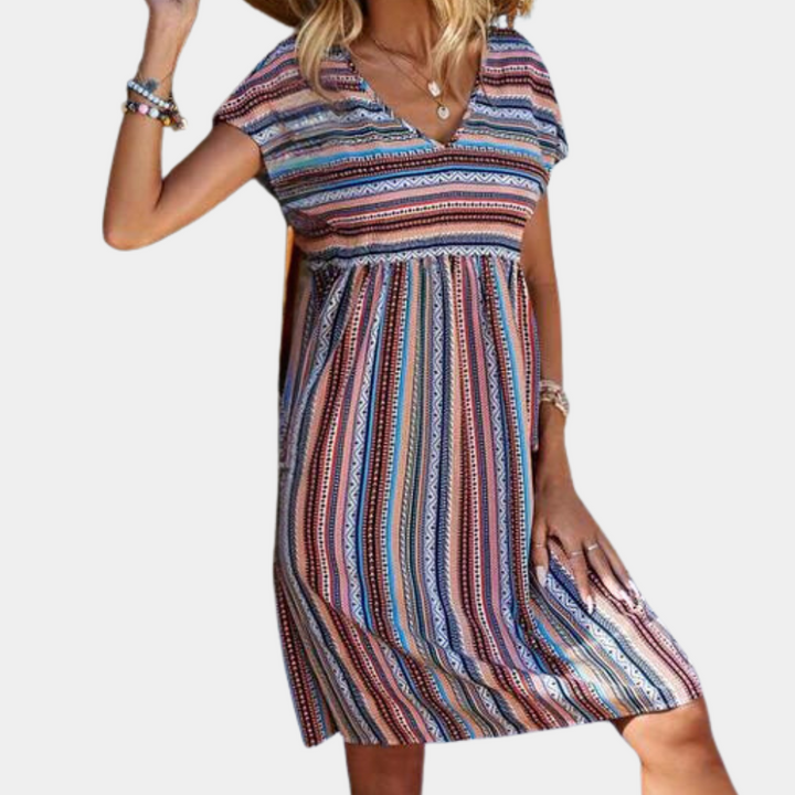 Striped Summer Dress in Soft Fabric – Linae-Purple-XS-State of Style