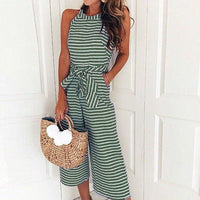 Striped summer jumpsuit for women with wide leg and V-neck – Alina-Green-S-State of Style