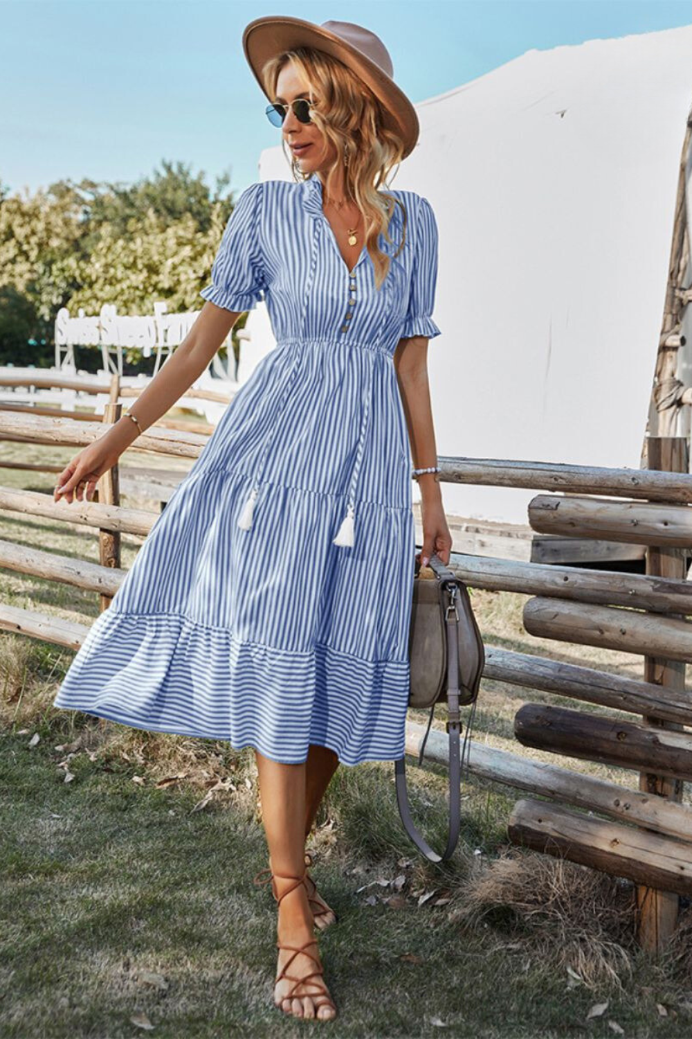 Striped summer midi dress – Amira-Blue-S-State of Style