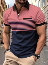 Striped summer polo shirt for men – Damian-Pink-XS-State of Style