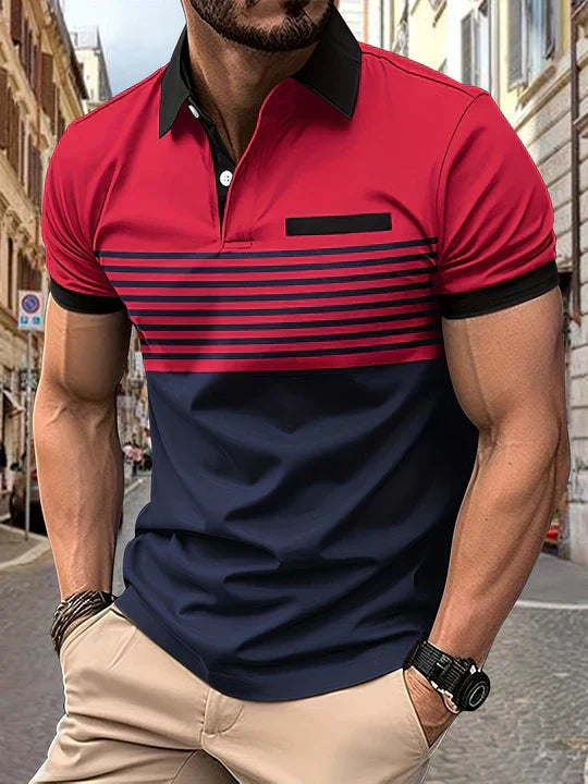Striped summer polo shirt for men – Damian-Wine red-XS-State of Style