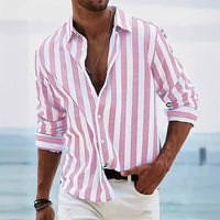 Striped summer shirt made of cotton and linen for men - Moritz-Pink-S-State of Style