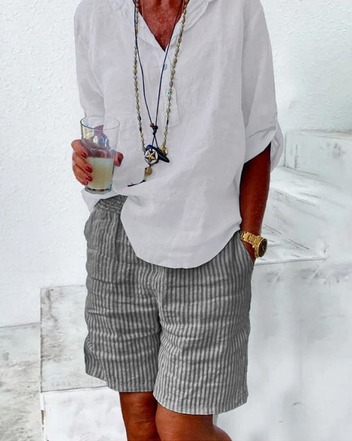 Striped summer shorts for women – Léonie-Blue-S-State of Style