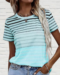 Striped women's T-shirt with round neckline & gradient – Melia-Blue-S-State of Style