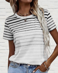 Striped women's T-shirt with round neckline & gradient – Melia-Gray-S-State of Style
