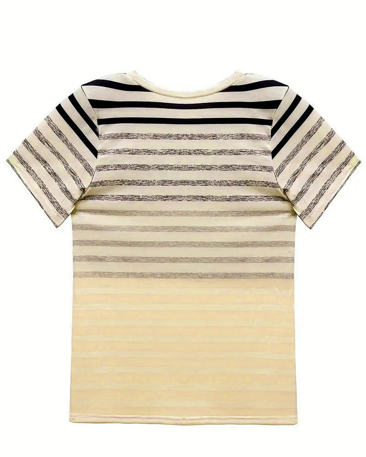 Striped women's T-shirt with round neckline & gradient – Melia-Light pink-S-State of Style