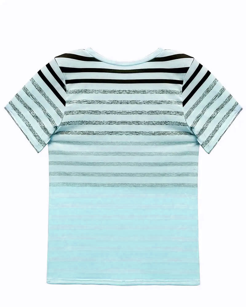 Striped women's T-shirt with round neckline & gradient – Melia-Light pink-S-State of Style