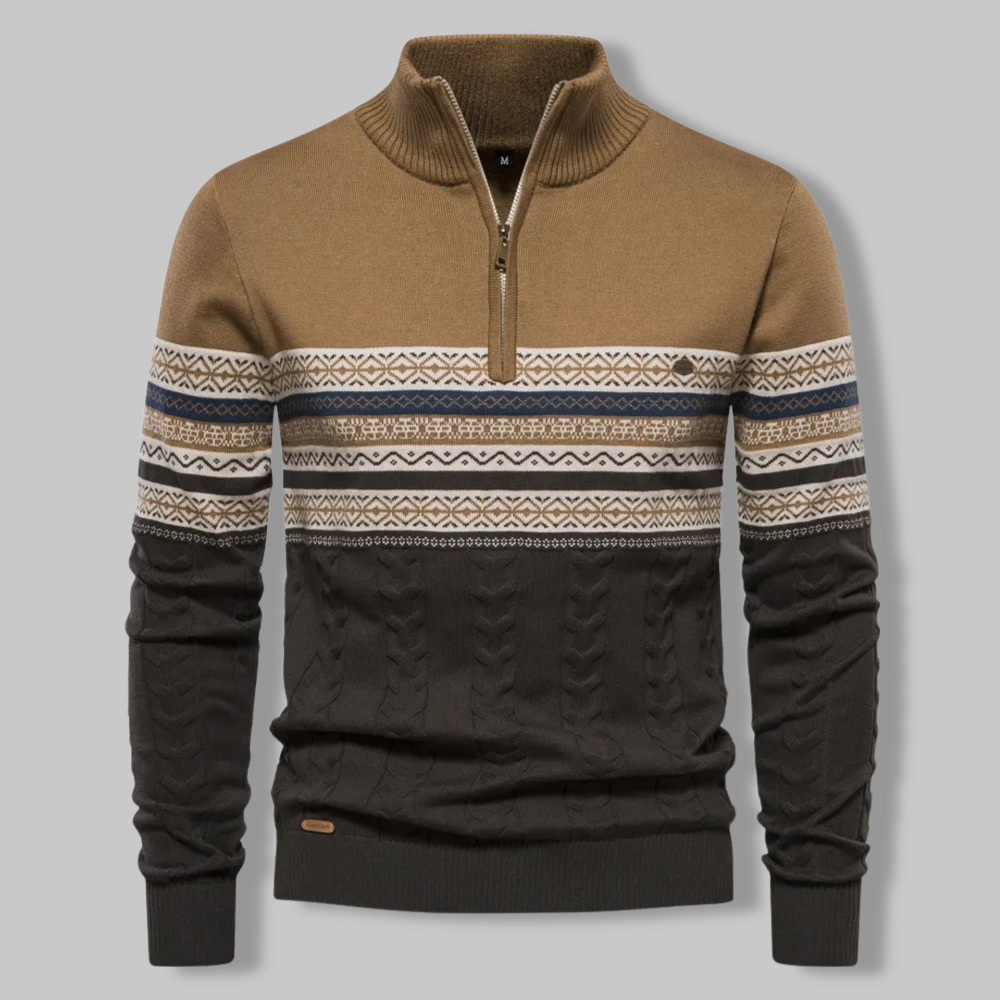 Striped Zip Sweater - SummitZip-Khaki-S-State of Style