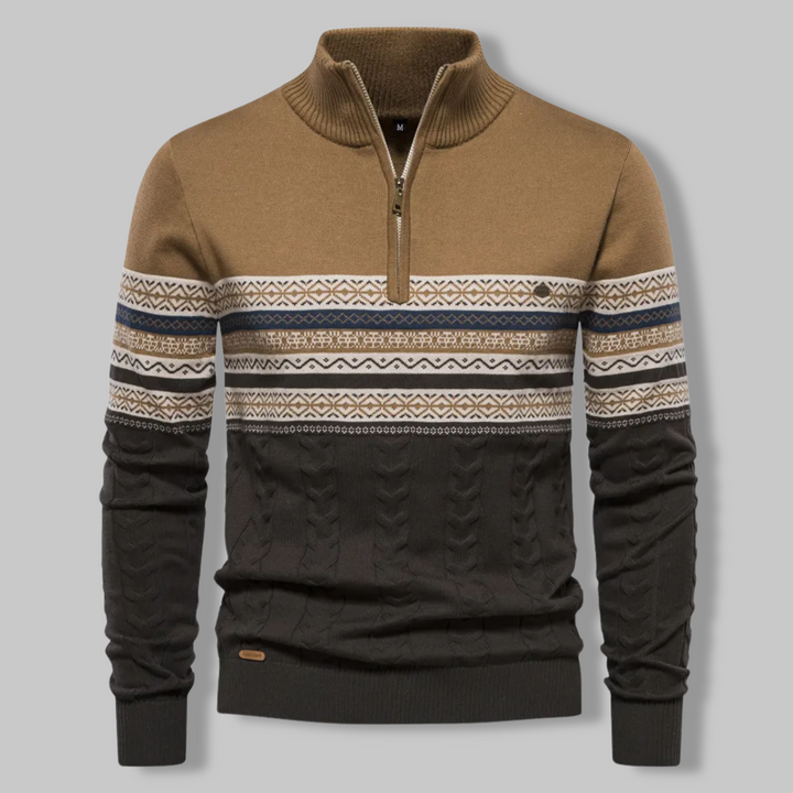 Striped Zip Sweater - SummitZip-Khaki-S-State of Style