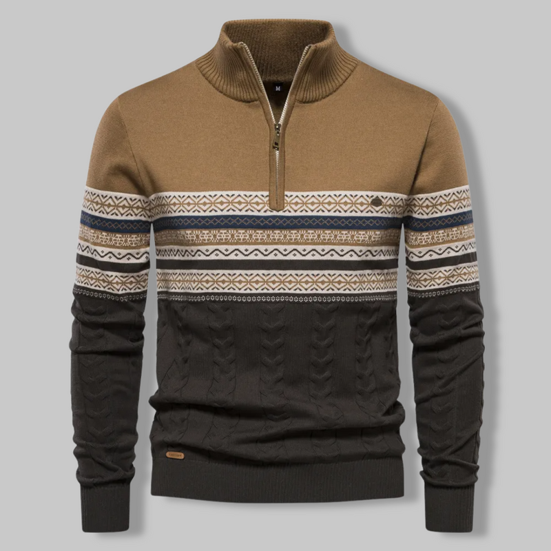 Striped Zip Sweater - SummitZip-Khaki-S-State of Style