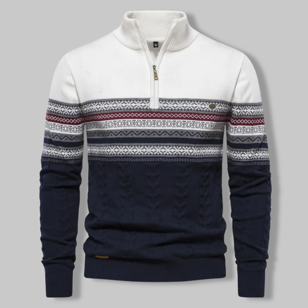 Striped Zip Sweater - SummitZip-White-S-State of Style