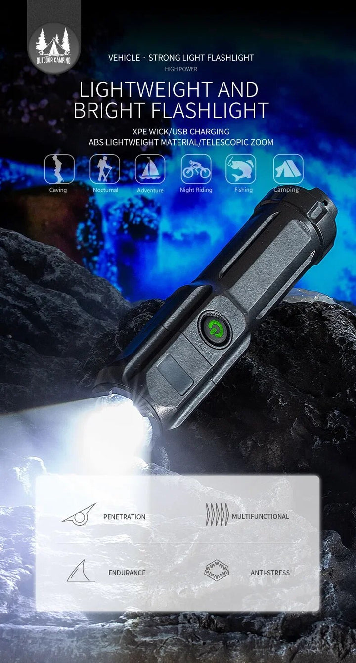STRONG LED TORCH WITH ZOOM - USB RECHARGEABLE CAMPING TORCH-State of Style