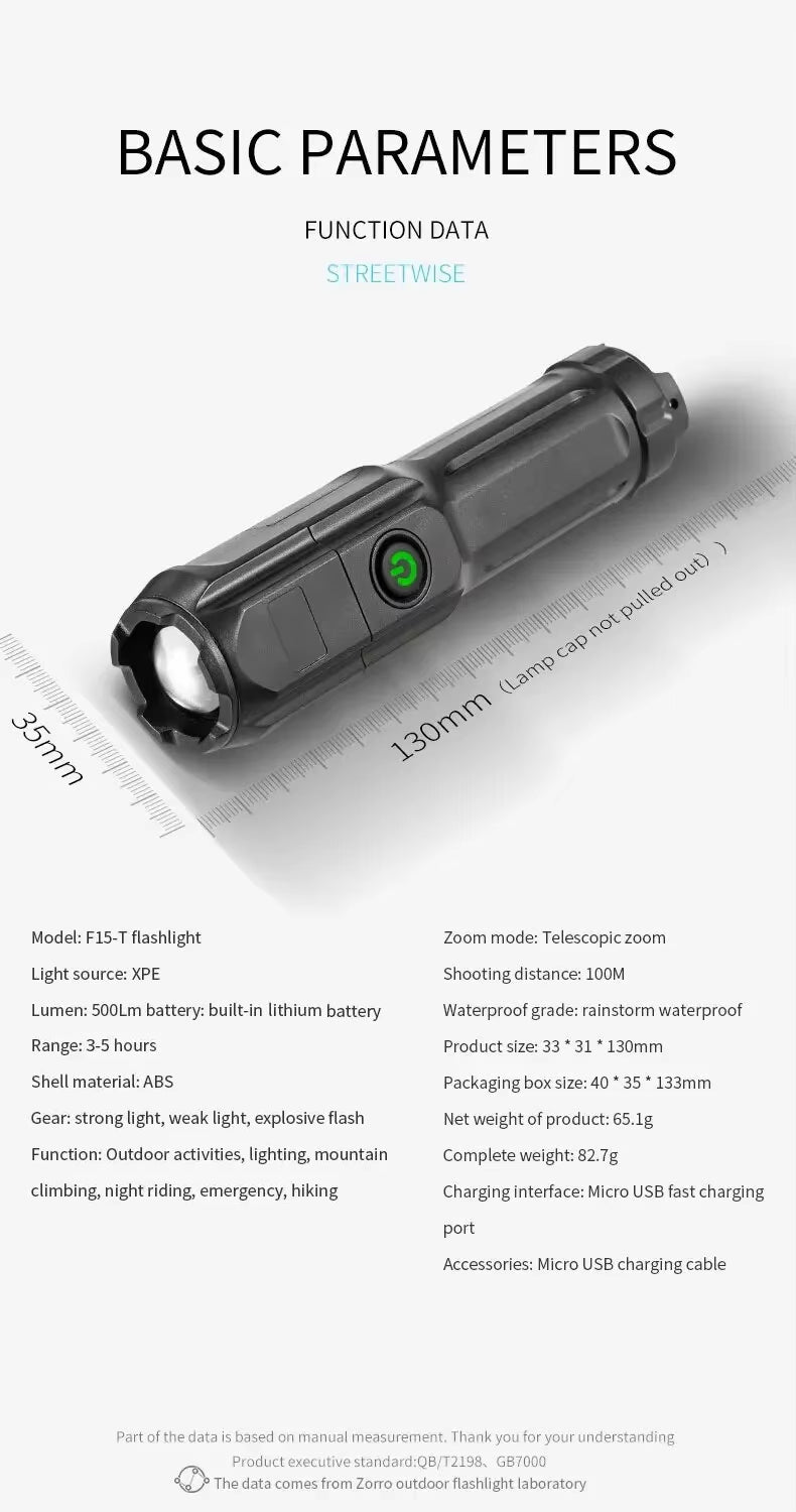 STRONG LED TORCH WITH ZOOM - USB RECHARGEABLE CAMPING TORCH-State of Style