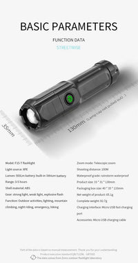 STRONG LED TORCH WITH ZOOM - USB RECHARGEABLE CAMPING TORCH-State of Style