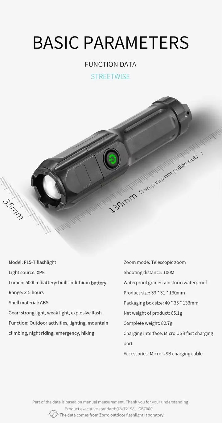 STRONG LED TORCH WITH ZOOM - USB RECHARGEABLE CAMPING TORCH-State of Style