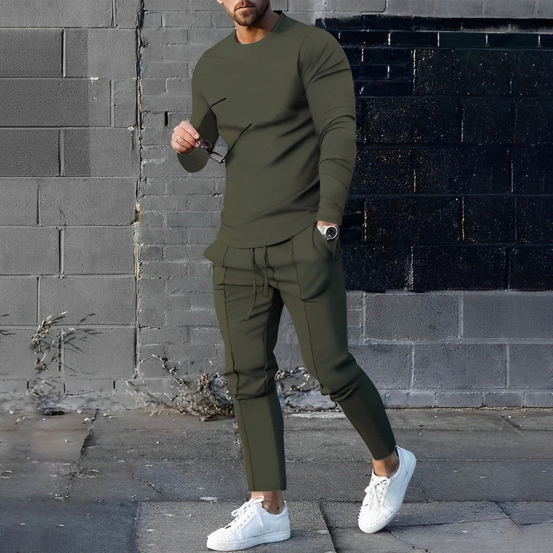 Stylish 2-Piece Men's Outfit - UrbanEase-Army Green-S-State of Style
