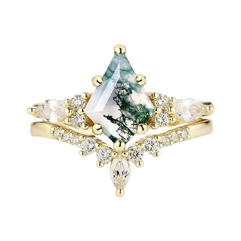 Stylish 2-Piece Moss Agate Ring Set – Serenia-Gold-49mm-State of Style