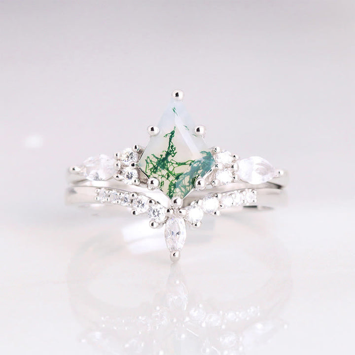Stylish 2-Piece Moss Agate Ring Set – Serenia-Rose Gold-49mm-State of Style