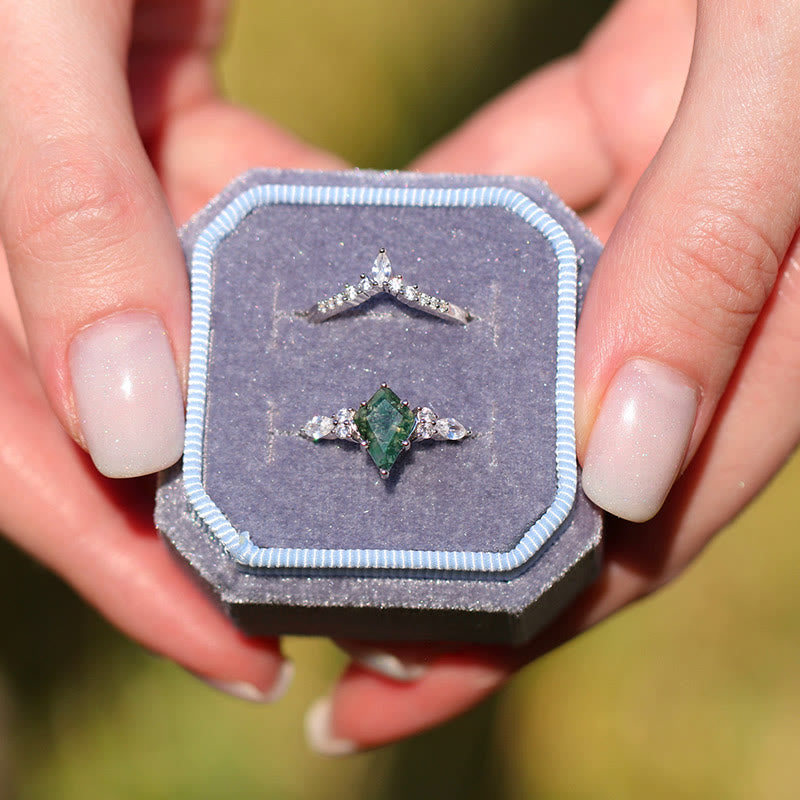 Stylish 2-Piece Moss Agate Ring Set – Serenia-Rose Gold-49mm-State of Style