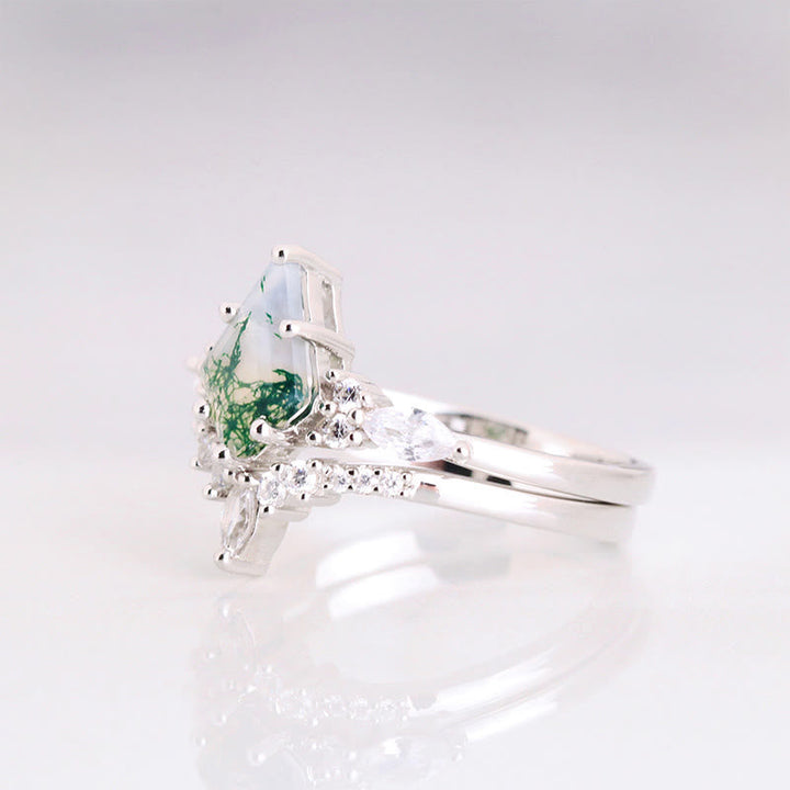 Stylish 2-Piece Moss Agate Ring Set – Serenia-Rose Gold-49mm-State of Style