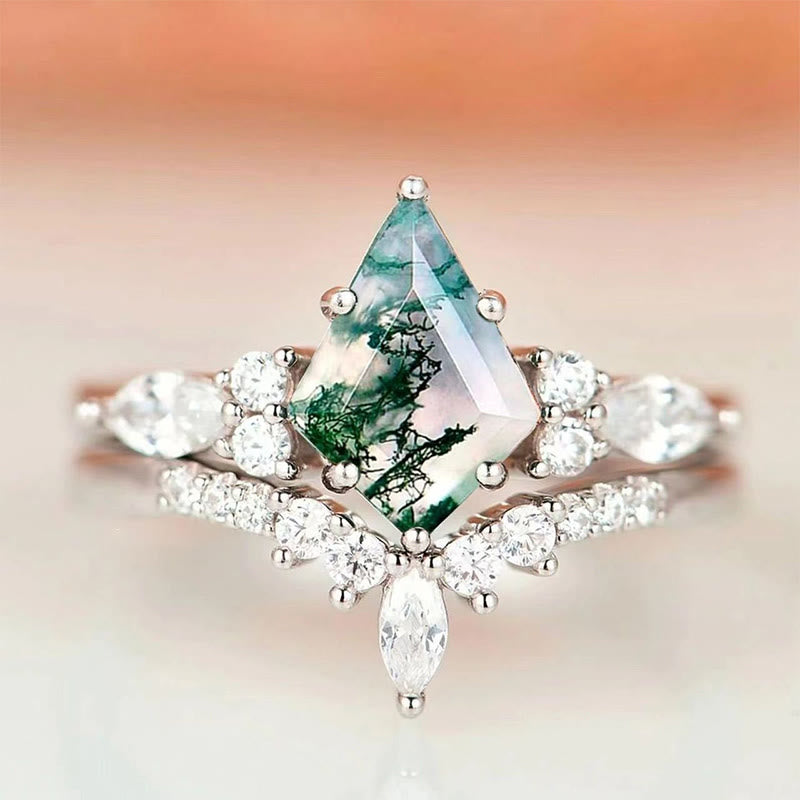 Stylish 2-Piece Moss Agate Ring Set – Serenia-Rose Gold-49mm-State of Style