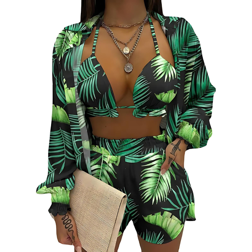 Stylish 3-piece summer outfit for the beach and pool - TropenGlow-Banana Green-S-State of Style