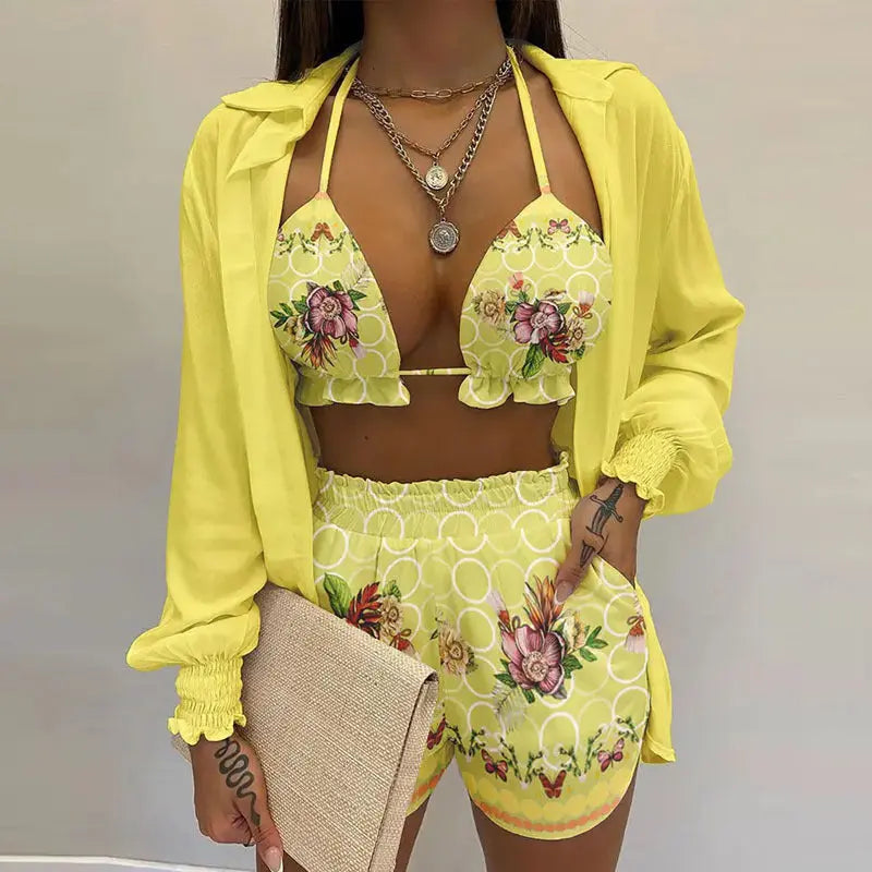 Stylish 3-piece summer outfit for the beach and pool - TropenGlow-Light yellow-S-State of Style